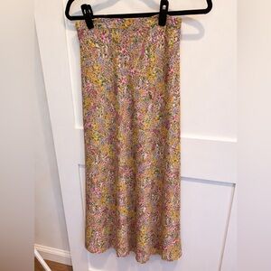 Philosophy Size M Floral Midi Skirt with Slit in Yellow and Pink
